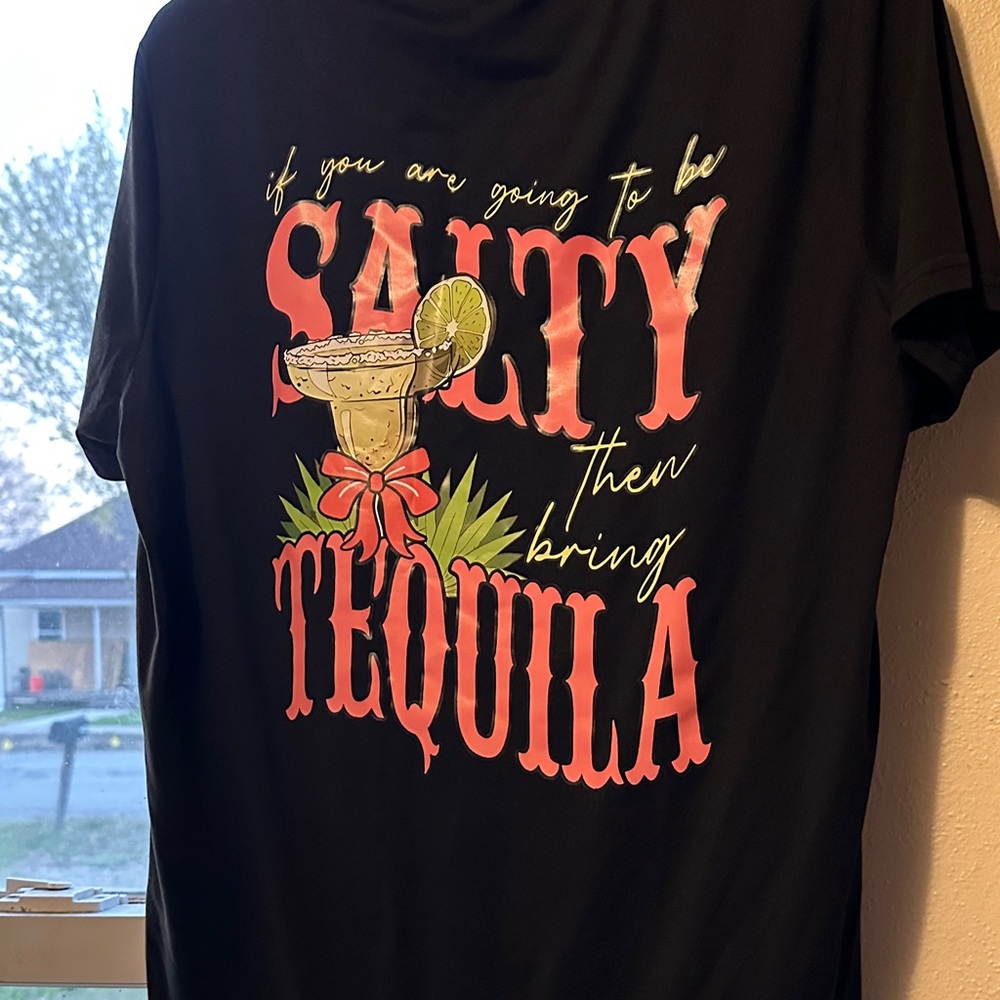 Salty Then Bring Tequila Graphic Tee - Black with Coral & Lime